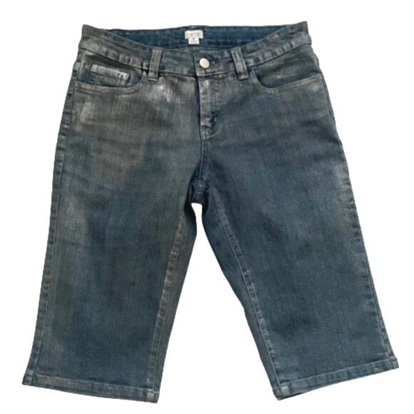 Cache Shorts Blue Denim Brushed Silver Shimmer Knee Length Bermuda Shorts Size 4 - Picture 12 of 12